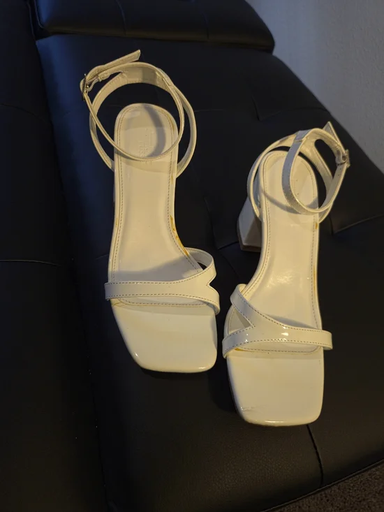 Charlotte Russe White Strappy Block Heel Sandals with Buckle - Picture 8 of 8